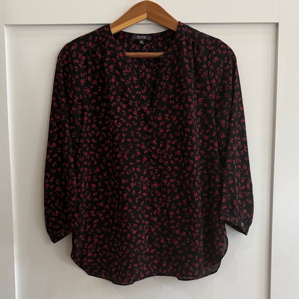 NYDJ Blouse with Red Floral Pattern